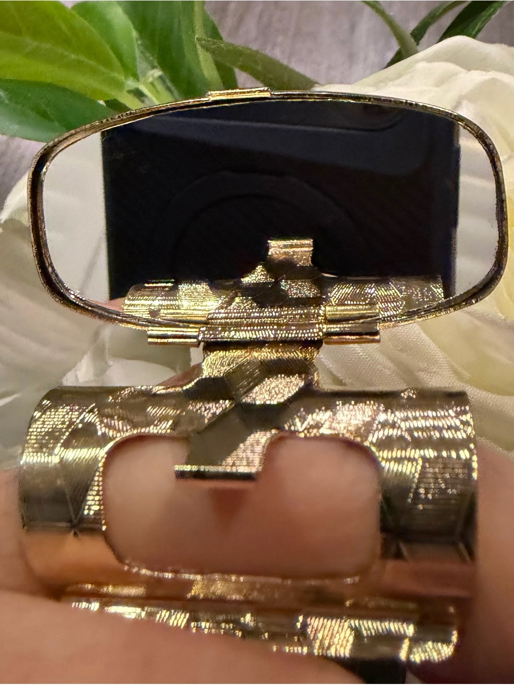Vintage 1950s Japanese Vanity Mirror & Lipstick Holder Ring